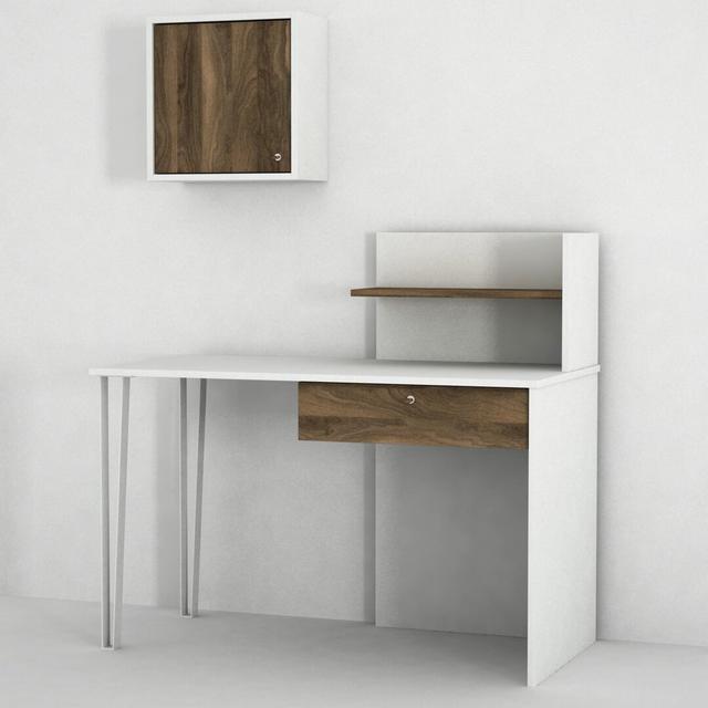 Writing Desk with Drawers and Shelves made of Wood in White by World Menagerie on Productcaster.