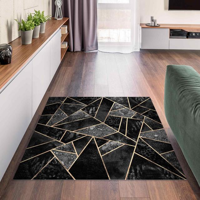 Square Aaryn-John Abstract Gold/Black Indoor / Outdoor Area Rug Canora Grey Rug Size: Square 120cm on Productcaster.