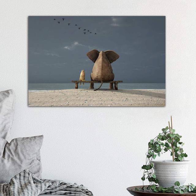 Elephant and Dog Sit on a Beach by Mike Kiev - Wrapped Canvas Graphic Art Print Maturi Size: 45.72cm H x 66.04cm W x 1.91cm D on Productcaster.