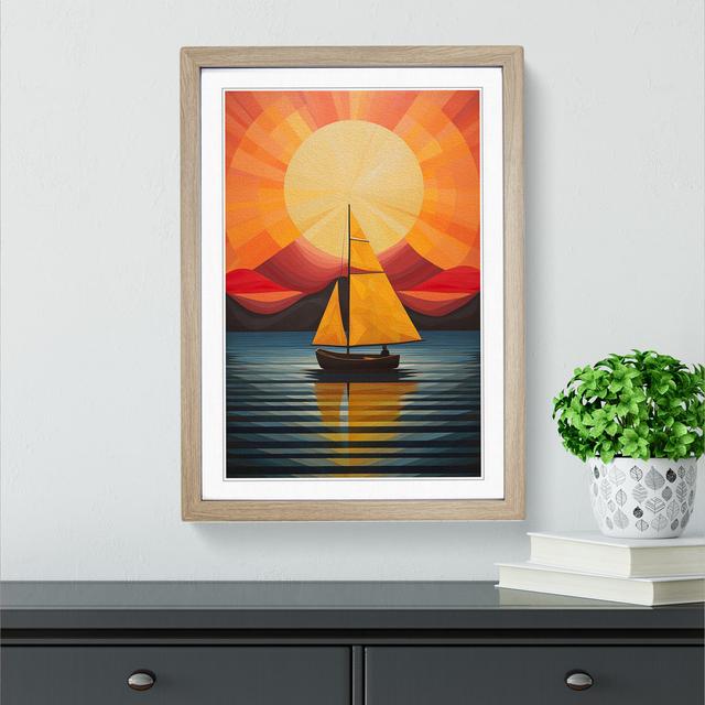 Boat On A Lake Geometric No.2 - Single Picture Frame Print on Wood Breakwater Bay Format: Oak Framed, Size: 64cm H x 46cm W x 2cm D on Productcaster.