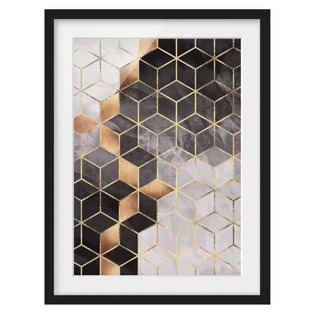 Black White Golden Geometry - Picture Frame Graphic Art Canora Grey Size: 55cm H x 40cm W x 2cm D, Frame Option: Black Framed on Productcaster.