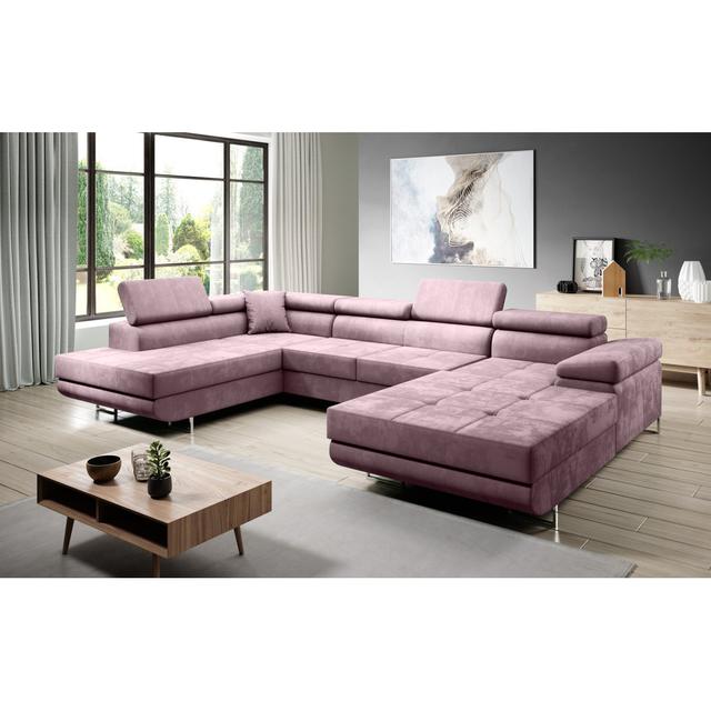 Ecksofa Alhed mit Bettfunktion Canora Grey Beinfarbe: Mattiertes, gebürstetes Nickel, Polsterfarbe: Hellrosa, Ausrichtung: Links ausgerichtet on Productcaster.