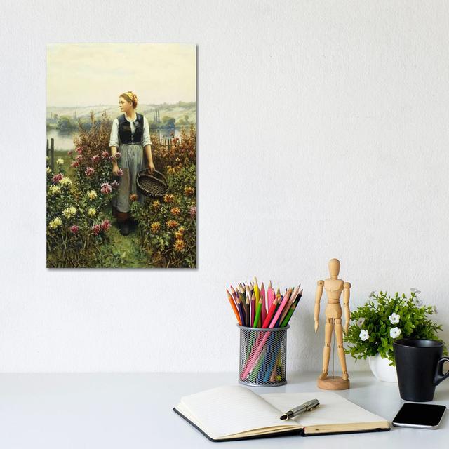 Girl With A Basket In A Garden by Daniel Ridgway Knight - Wrapped Canvas Gallery-Wrapped Canvas Giclée ClassicLiving Size: 30.48cm H x 20.32cm W x 1.9 on Productcaster.