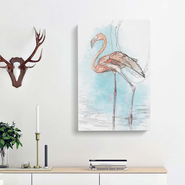 Flamingo Bird In Abstract - Wrapped Canvas Print East Urban Home Size: 91cm H x 60cm W x 3cm D on Productcaster.