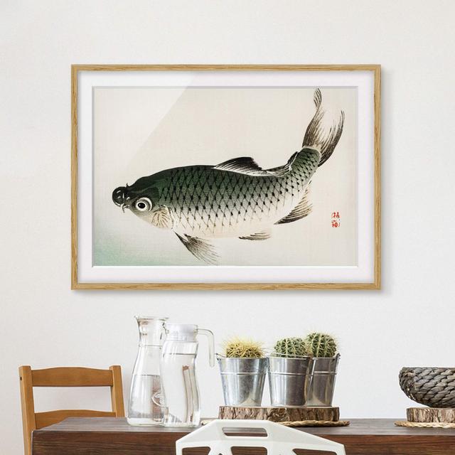 Picture With Frame - Asian Vintage Drawing Carp - Landscape 3:4_Matte Highland Dunes Size: 30cm H x 40cm W x 2cm D, Frame Option: Brown on Productcaster.