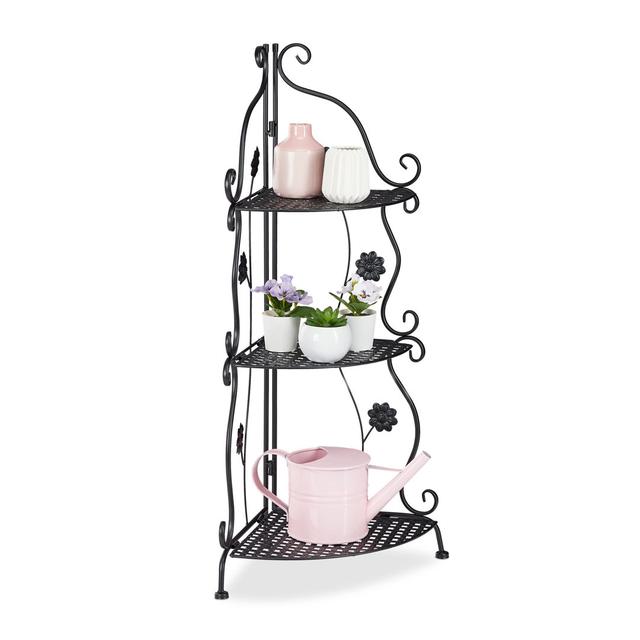 Metal flower shelf, 3-tiered plant shelf, 82.5cm H x 31cm W x 31cm D, indoor and outdoor, retro corner shelf, black ClassicLiving on Productcaster.