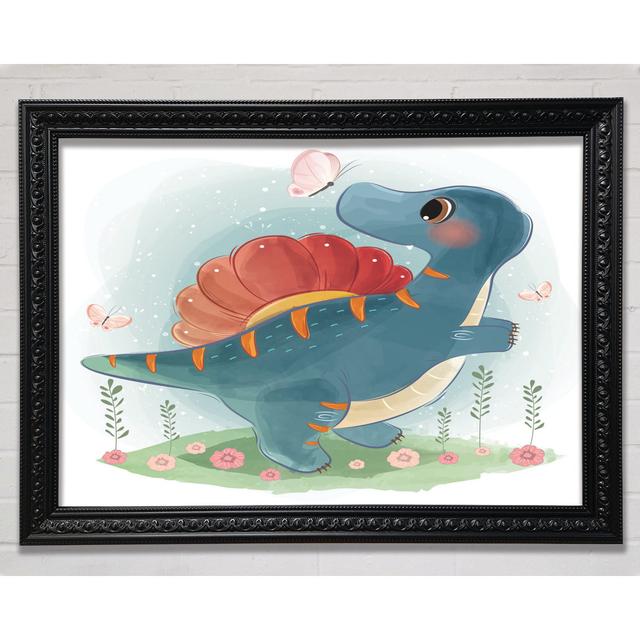 The Little Cute Dinosaur Butterfly Framed Print Zoomie Kids Size: 59.7cm H x 84.1cm W x 3cm D, Format: Charlotte Black Framed Paper on Productcaster.