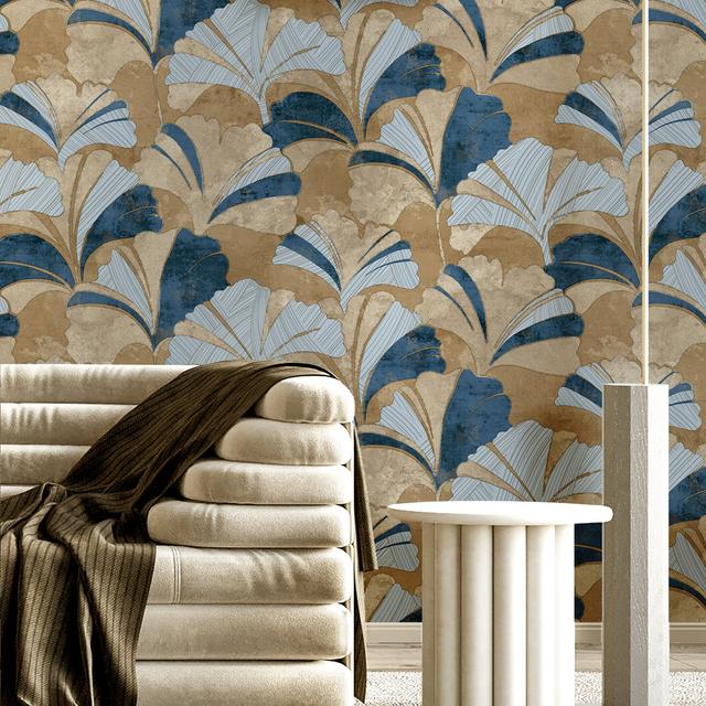 Chalsea 10m x 1.08m 3D Embossed Metallic Finish Wallpaper Roll Rosalind Wheeler Colour: Light Blue/Blue/Gold on Productcaster.