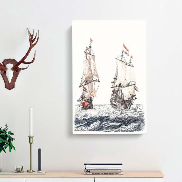 Two French Sailing Ships by Johan Teyler - Wrapped Canvas Painting Print East Urban Home Size: 76cm H x 50cm W x 3cm D on Productcaster.