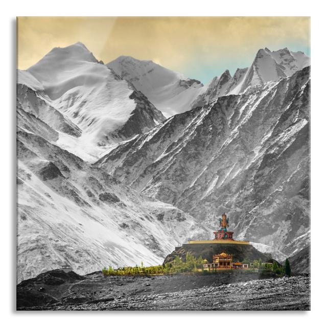 Temple in the Mountains of Tibet - Unframed Photograph on Glass Union Rustic Size: 80cm H x 80cm W x 0.4cm D on Productcaster.