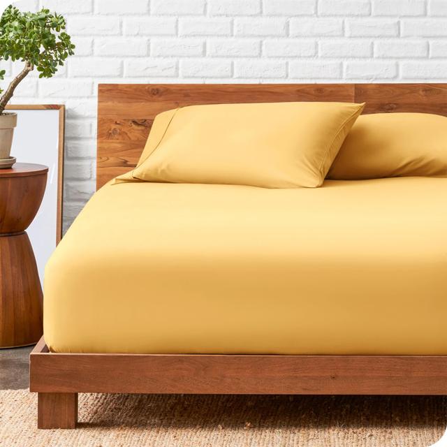 Deep Pocket Microfiber Brushed Fitted Sheet Wayfair Samples Size: Kingsize (5'), Colour: Ochre on Productcaster.