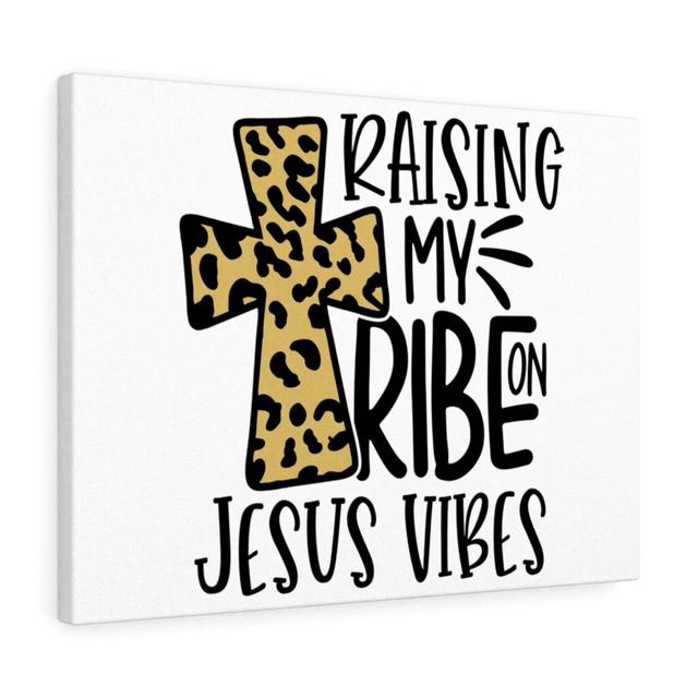 Raising My Tribe on Jesus - Wrapped Canvas Typography Blue Elephant Size: 28cm H x 36cm W on Productcaster.