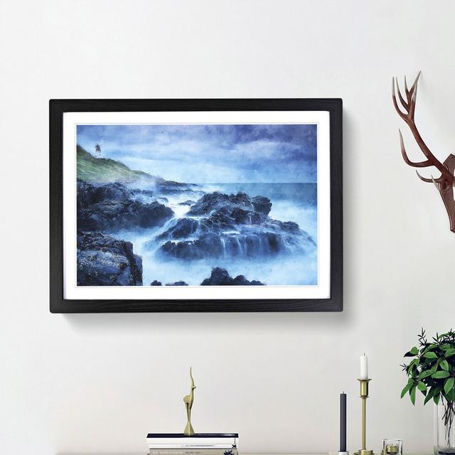 Lighthouse On A Hill With Seascape - Single Picture Frame Painting on MDF East Urban Home Size: 27cm H x 36cm W x 2cm D, Frame Option: Black Framed on Productcaster.