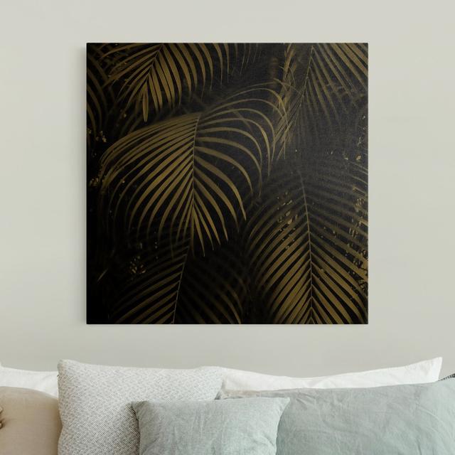 Black Palm Fronds - Wrapped Canvas Graphic Art Bay Isle Home Size: 70cm H x 70cm W, Format: 435g/m³ Gold canvas, Frame Option: Gold on Productcaster.