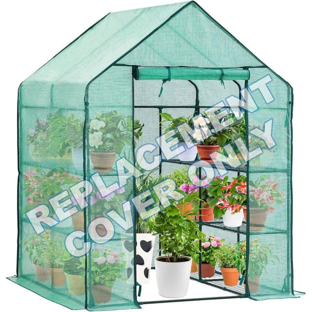 Replacement Reinforced Green Cover For Large Walk-In Greenhouse - Heavy Duty 130Gsm With 2 Mesh Windows - Weatherproof Spare Cover For Outdoor Garden on Productcaster.