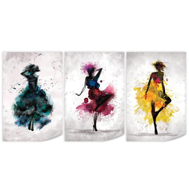 Watercolour Ballerina - 3 Piece Painting Set on Canvas Clock Canvas Format: Unframed, Size: 100cm H x 225cm W x 0.1cm D on Productcaster.