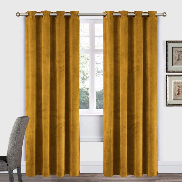 Pittsboro Crushed Velvet Eyelet Windows Panel Curtains (Set of 2) Fairmont Park Panel Size: Width 168 x Drop 137cm, Colour: Ochre on Productcaster.