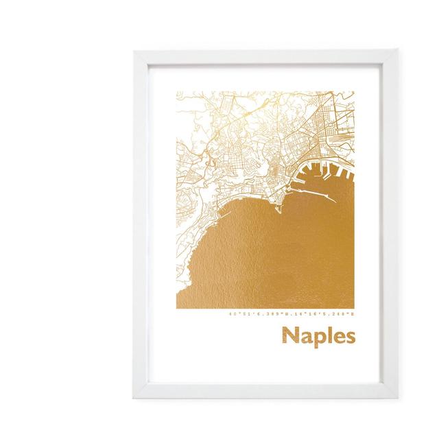 Gerahmtes Papierbild - Grafikdruck „Naples Map” Brayden Studio Maße: 32,5 cm H x 23,5 cm B x 3,5 cm T on Productcaster.