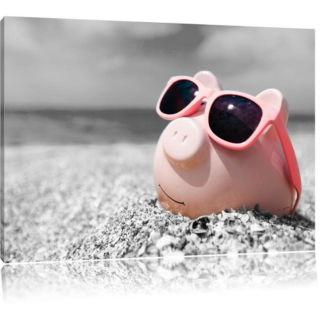 Leinwandbild Sparschwein Sonnenbrille East Urban Home Größe: 70 cm H x 100 cm B on Productcaster.