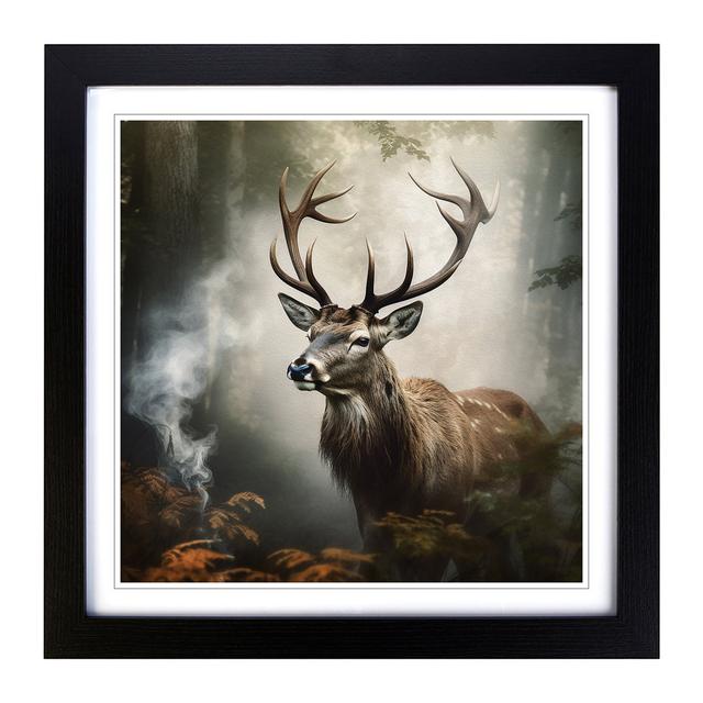 Stag In A Forest Smoke - Single Picture Frame Print on Wood Alpen Home Format: Black on Productcaster.