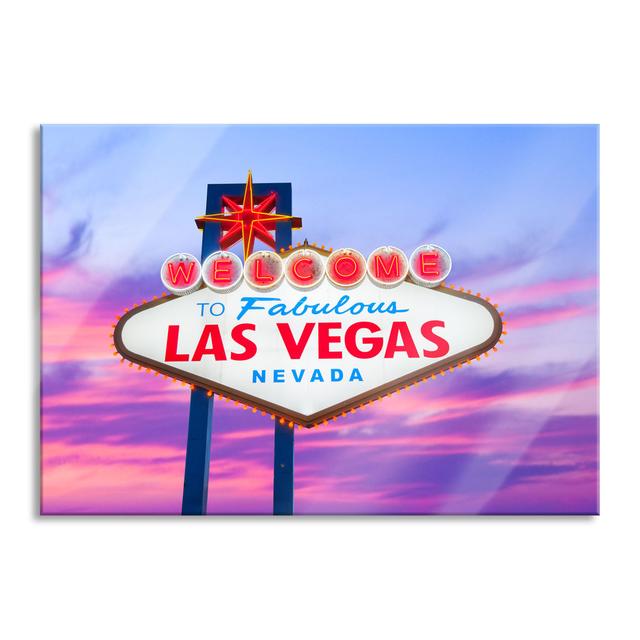 Las Vegas Welcome Sign At Twilight - No Frame Painting on Glass Brayden Studio Size: 60cm H x 80cm W x 0.4cm D on Productcaster.