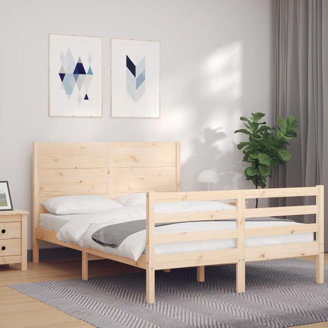 Bed Frame with Headboard Marlow Home Co. Size: European Double (140 x 200cm), Colour: Nature on Productcaster.