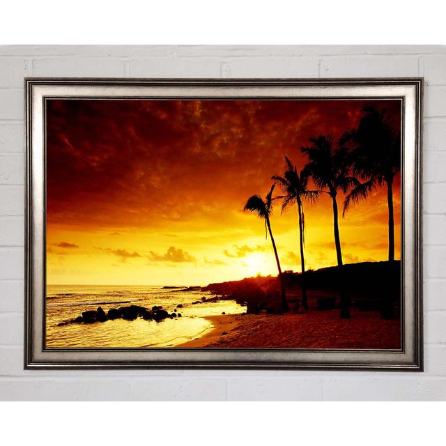 Caramel Palm Tree Sunset House of Hampton Format: White Framed Paper, Size: 29.7cm H x 42cm W x 10cm D on Productcaster.