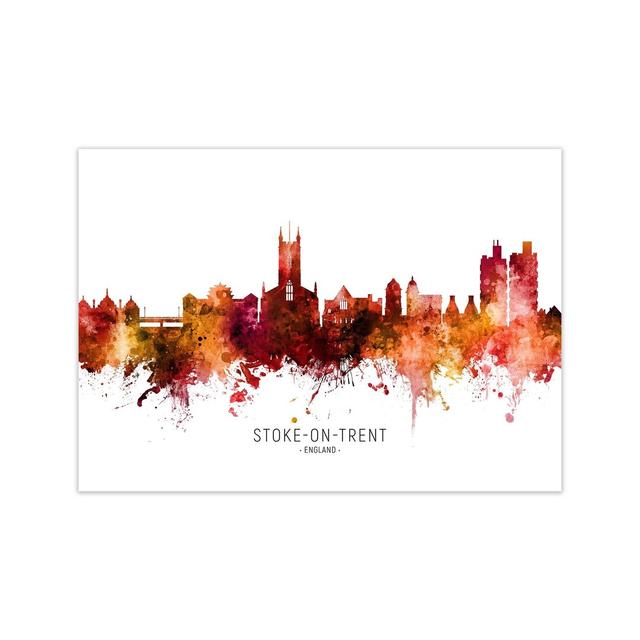 Trent England Skyline Red City Name by Michael Tompsett - Print Ebern Designs Size: 60cm H x 84cm W x 1cm D, Format: Unframed on Productcaster.