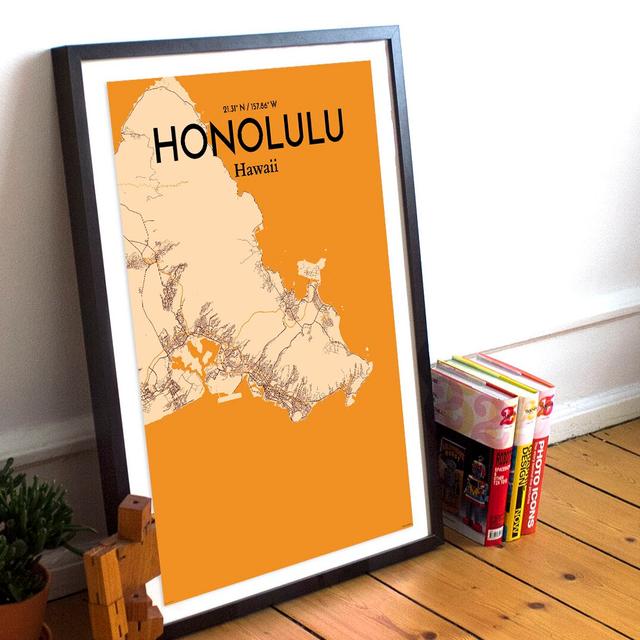 Honolulu City Map - Unframed Graphic Art Print on Paper East Urban Home Size: 70.1cm H x 50cm W x 0.13cm D on Productcaster.