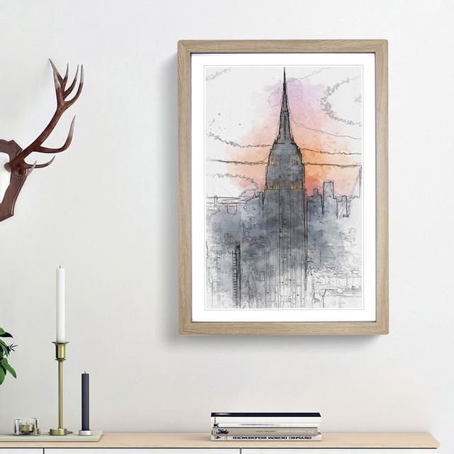 Empire State Building Sunset in Abstract - Picture Frame Graphic Art Print East Urban Home Size: 48cm H x 36cm W x 2cm D, Frame Option: Oak Framed on Productcaster.