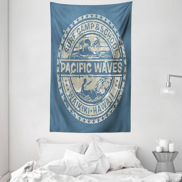 Tapestry, Pacific Waves Surf Camp, Khaki Slate Blue East Urban Home Maße: 230 cm H x 140 cm B on Productcaster.