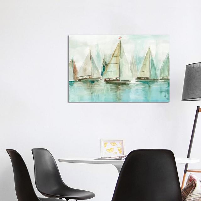 Blue Sailboats I by Allison Pearce - Painting on Canvas Breakwater Bay Format: Wrapped Canvas, Size: 66.04cm H x 101.6cm W x 1.91cm D on Productcaster.