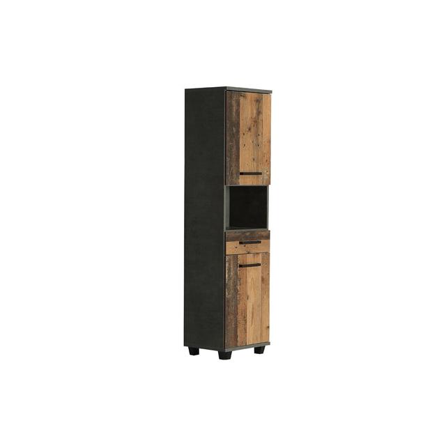 Aceituno Freestanding Linen Cabinet Wade Logan Finish: Dark Grey Concrete/Vintage Old Wood on Productcaster.