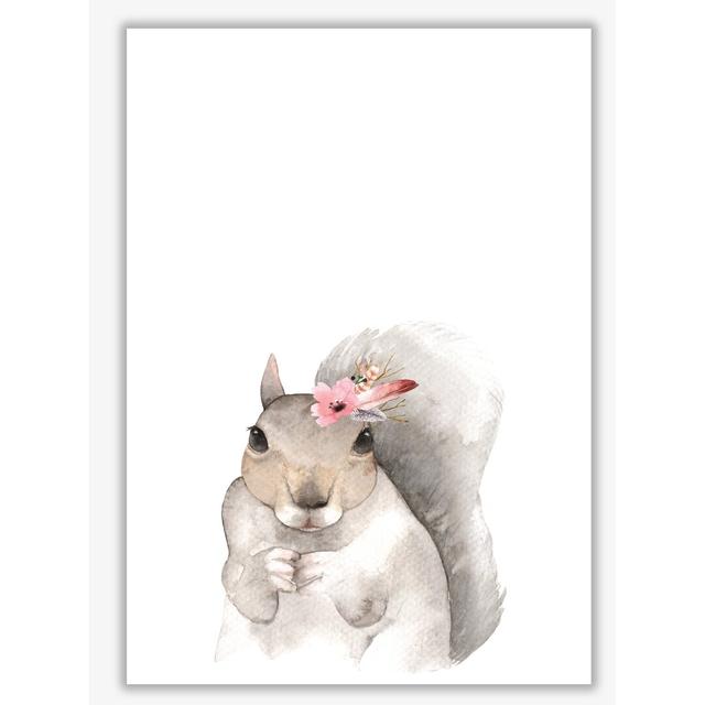 Forest Friends, Floral Cute Squirrel - Single Picture Frame Painting East Urban Home Format: No Frame, Size: 42 cm H x 30 cm W x 1 cm D on Productcaster.