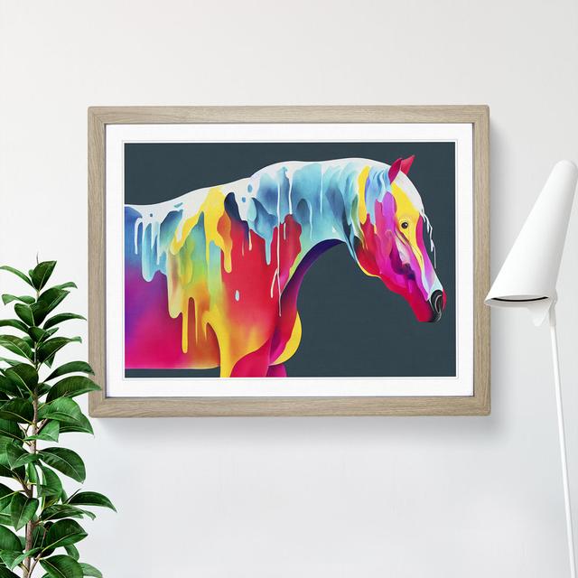 Dripping Horse Vol.1 Abstract - Picture Frame Painting Marlow Home Co. Size: 46cm H x 64cm W x 2cm D, Frame Colour: Oak on Productcaster.