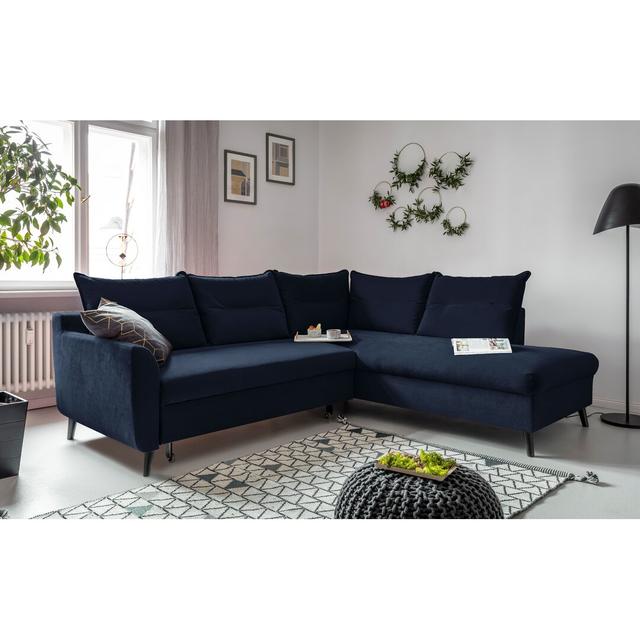 Ecksofa Stylish Stan aus Samt mit Bettfunktion MiuForm Polsterfarbe: marineblau, Ausrichtung: Rechts ausgerichtet on Productcaster.