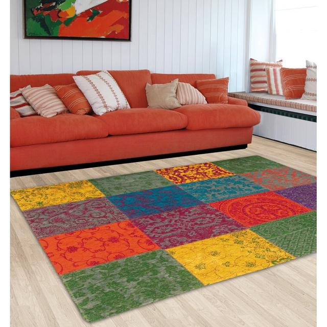 Vintage Patchwork Machine Woven Flatweave Green/Red/Yellow Area Rug Louis de Poortere Rug Size: Rectangle 200 x 280cm on Productcaster.