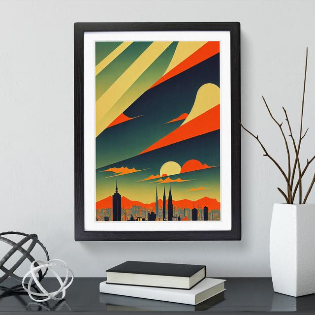 City Skyline Deco No.2 - Picture Frame Graphic Art George Oliver Size: 34cm H x 25cm W x 2cm D, Frame Colour: Black on Productcaster.