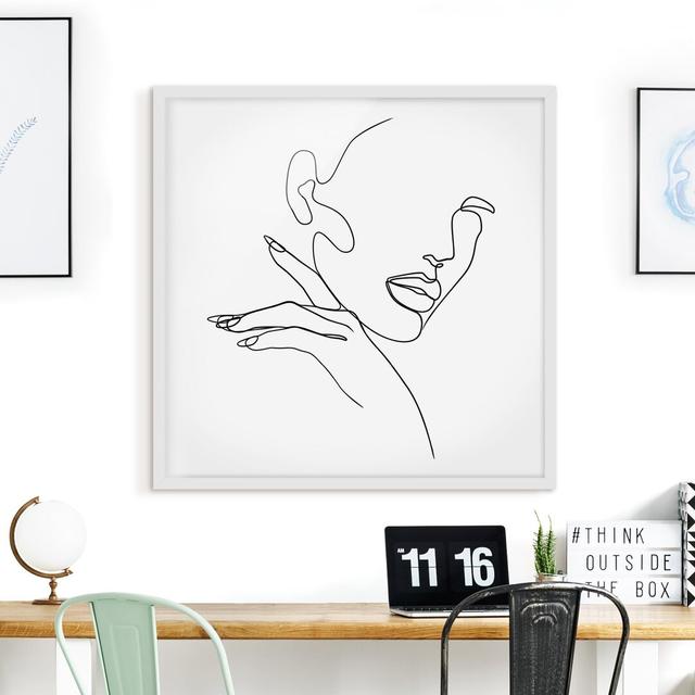 Line Art Woman Portrait Black White - Picture Frame Drawing Metro Lane Frame Option: White Framed, Size: 70cm H x 70cm W x 2cm D on Productcaster.