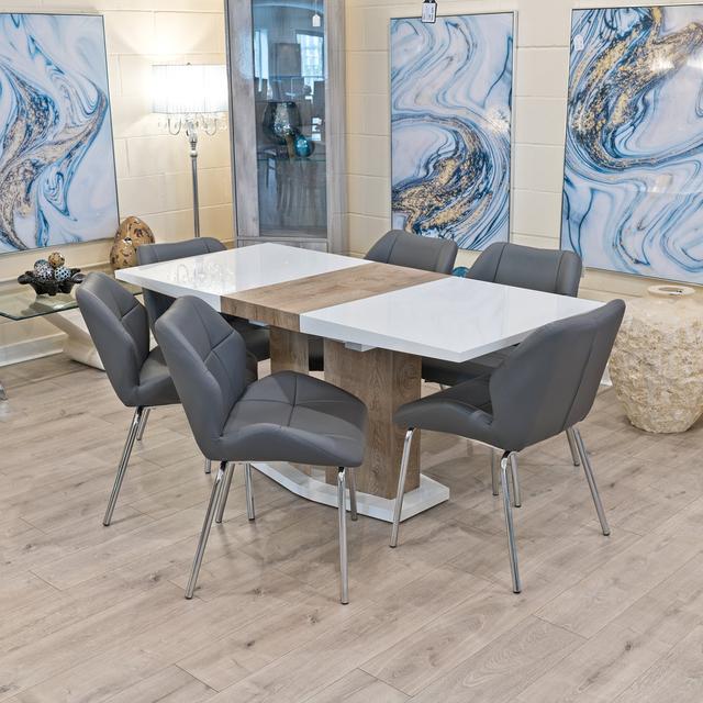 Hadid Butterfly Leaf Dining Set Ivy Bronx Colour (Table Top): Light Grey Oak/White, Colour (Chair): Grey on Productcaster.