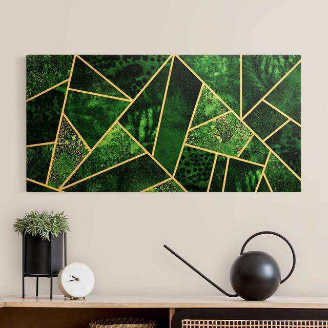 Elisabeth Fredriksson - Golden Geometry - Wrapped Canvas Graphic Art Canora Grey Colour: Emerald, Size: 50cm H x 100cm W on Productcaster.