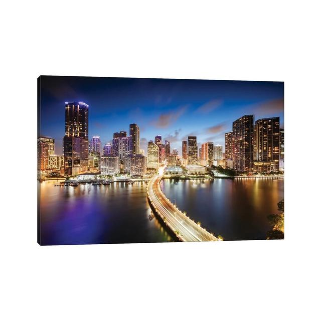 Miami Skyline at Night I by Matteo Colombo - Painting Print on Canvas Ebern Designs Format: Wrapped Canvas, Size: 66.04cm H x 101.6cm W x 3.81cm D on Productcaster.