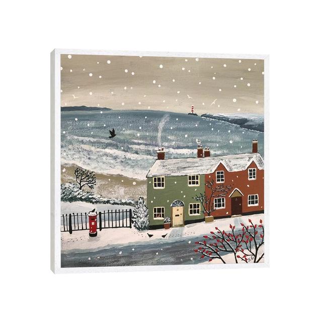 Snowing by the Sea by Jo Grundy - Painting on Canvas Marlow Home Co. Size: 45.72cm H x 45.72cm W x 3.81cm D, Format: White Framed on Productcaster.