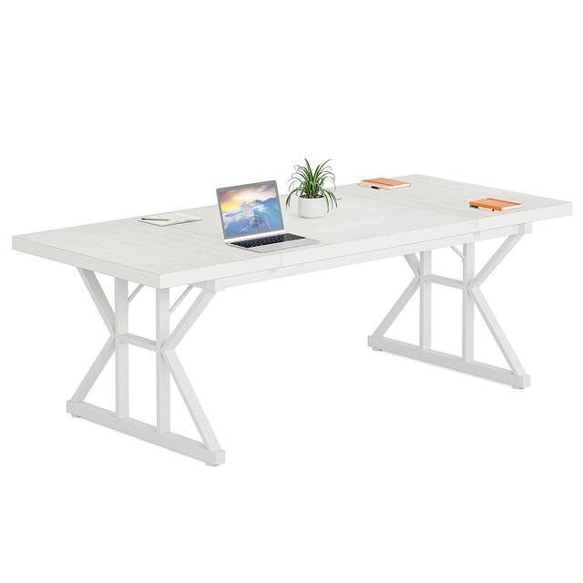 180.3cm Rectangle Conference Table Blue Elephant Top Finish: White, Base Finish: White on Productcaster.