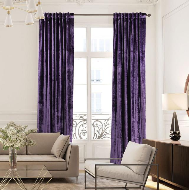 100% Blackout Thermal Extra Long & Extra Wide Shiny Velvet Decorative Curtain Panel Lilijan Home & Curtain Panel Size: 200cm H x 280cm W, Colour: Purp on Productcaster.