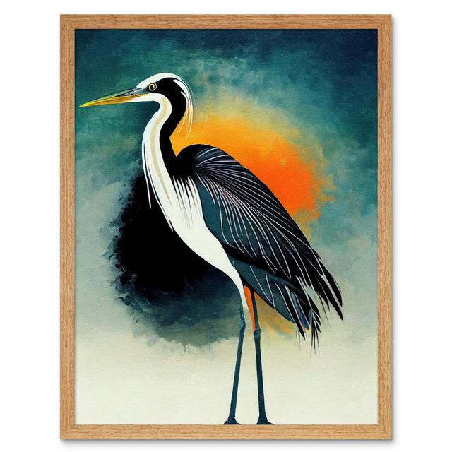 Heron Monochrome Bird Portrait Sunrise - Print Wee Blue Coo Size: 43cm H x 33cm W x 2cm D, Format: Light Brown Framed Paper on Productcaster.