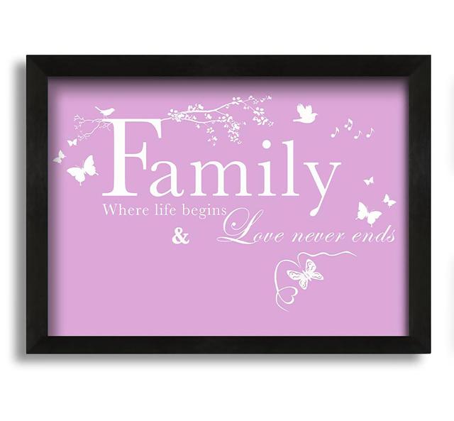 Family Where Life Begins - Picture Frame Typography on Canvas August Grove Size: 30cm H x 42cm W x 10cm D, Colour: Pink on Productcaster.