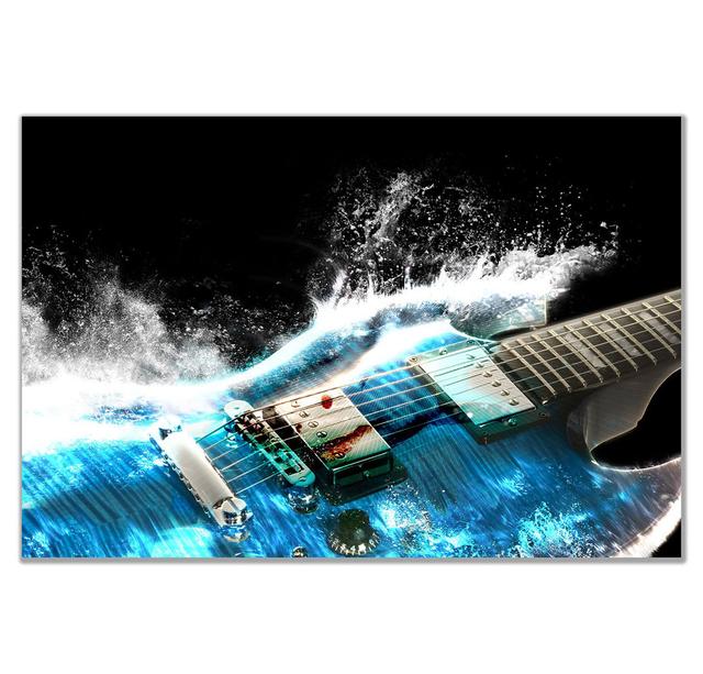 Guita And Waves Music - Wrapped Canvas Print Panther Print Size: 20cm H x 31cm W on Productcaster.