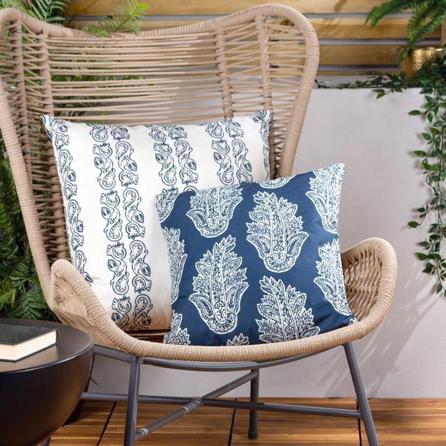 Kalindi Stripe Indoor / Outdoor Floral Square Throw Pillow Cover Paoletti Colour: Navy on Productcaster.