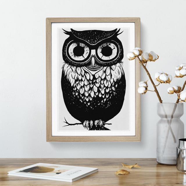 Owl Monochrome No.3 - Single Picture Frame Print Alpen Home Size: 64cm H x 46cm W x 2cm D, Frame Colour: Oak on Productcaster.